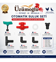 16’lık Otomatik Suluk KURULUM EKİPMAN Seti Tavuk, Güvercin, Bıldırcın ve Tüm Kanatlı Hayvanlar İçin Depodan Otomatik Suluk Kurulum Seti (Panç, Vana, Conta, Tapa, T Aparat, L Dirsek)