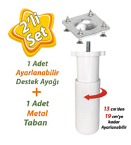 Destek Ayağı 13-19 cm Beyaz ve Metal Düz Ayak Tabanı M8 Civatalı İnce Diş Mobilya Kanepe Baza Koltuk Seti