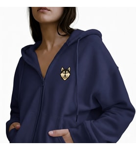 Kadın Husky Baskılı Oversize Fermuarlı Hoodie (Lacivert)