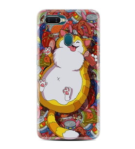 Oppo A5S A15 A16 A54 A55 A73 A74 Kılıf Desemli Silikon Tombul Kedi 1739