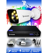 PICAM 1 Kameralı Kare 1 Dış Kamera Set HDD'siz Full HD Renkli Gece Görüşlü Güvenlik Kamerası Sistemi