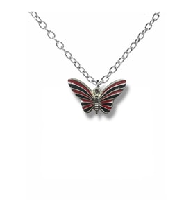 Kırmızı Siyah Kelebek Figürlü Unisex Kolye  Butterfly Tasarım  60 cm Zincirli Şık Takı (Gümüş)