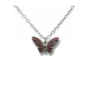 Kırmızı Siyah Kelebek Figürlü Unisex Kolye  Butterfly Tasarım  60 cm Zincirli Şık Takı (Gümüş)