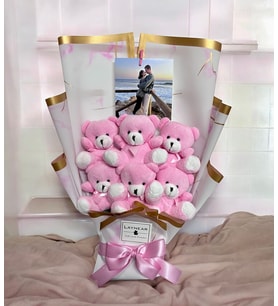 Sevgiliye/ Arkadaşa Pembe Sevimli Kişiye Özel Peluş Ayıcık Buketi