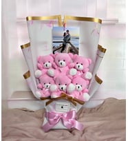 Sevgiliye/ Arkadaşa Pembe Sevimli Kişiye Özel Peluş Ayıcık Buketi