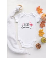 Özel Tasarım Hello Summer Flamingo Bebek Body Bebek Badi Zıbın