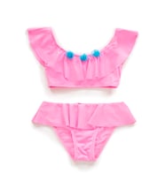 Endeep Kız Çocuk Volanlı Aksesuarlı Açık Pembe Bikini Takımı