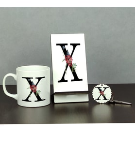 X Harfi Üçlü Set (Kupa + Telefon Standı + Anahtarlık)