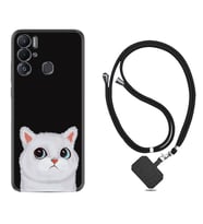 Tecno Pova Neo Kılıf Resimli Boyun Askılı İpli Desenli Silikon Series White Cat 1835