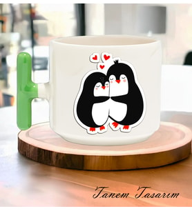 Bardak Kahve Çay Fincanı Hediye Sevgili Gün Penguen - T Kulp Kupa
