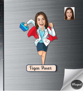 Kişiye Özel Doktor Kadın Ahşap Magnet -8