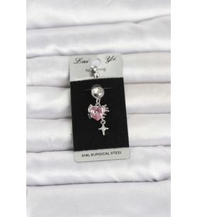 316L Cerrahi Çelik Pembe Zirkon Taşlı Model Göbek Piercing TJ-PR1408