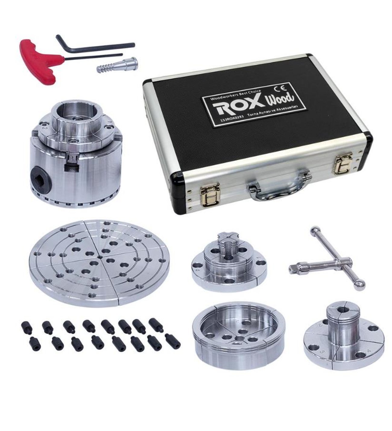 Rox Wood 0293 4 Çeneli Ahşap Torna Aynası ve Aksesuarları 6 Parça