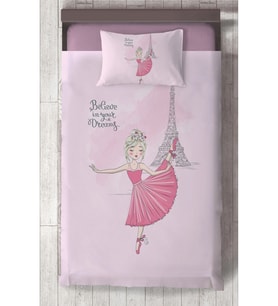 MEKTA HOME BEBEK VE ÇOCUK ODASI Balerin Kız ve Eyfel Kulesi Desenli Yatak Örtüsü