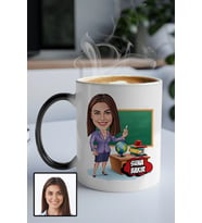 Kadın Öğretmene Hediye Karikatürlü Sihirli Kupa Bardak