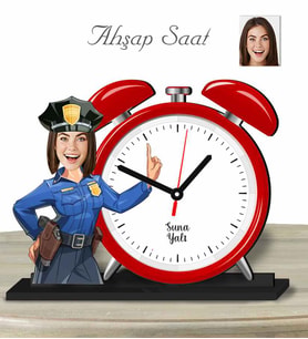 Kişiye Özel Ahşap Saat-Polis Kadın-1