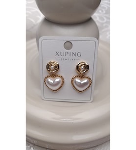 Xuping Küpe Çelik Inci Kalpli Küpe, Incili Çelik Küpe