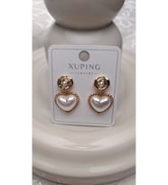 Xuping Küpe Çelik Inci Kalpli Küpe, Incili Çelik Küpe