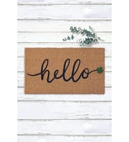 Hello Yazılı Yeşil Yonca Tasarımlı Paspas Koko Paspas Dış Kapı Paspası (Standart)