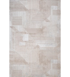 Dijital Baskı Salon Halısı Bej Modern Geometrik Desenli Yıkanabilir Kaymaz Tabanlı Şık Tasarım