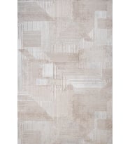 Dijital Baskı Salon Halısı Bej Modern Geometrik Desenli Yıkanabilir Kaymaz Tabanlı Şık Tasarım