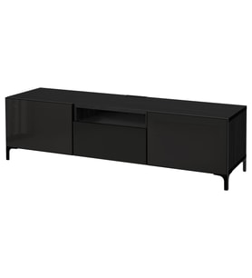 TV Sehpası, Venge-Parlak Cila-Siyah-Füme Cam, 180x42x48 cm, Çıt Çıt Raylı