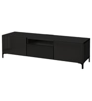 TV Sehpası, Venge-Parlak Cila-Siyah-Füme Cam, 180x42x48 cm, Çıt Çıt Raylı