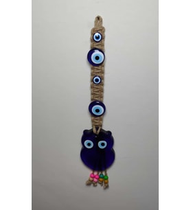 Makrome Örgülü Nazarlık 48 cm Duvar Süsü BAYKUŞ (Mavi)