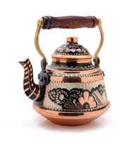 1,6 Litre El Işlemeli Nostaljik Tekli Kalaylı Dövme Bakır Demlik, Çaydanlık, Su Isıtıcısı (Siyah)