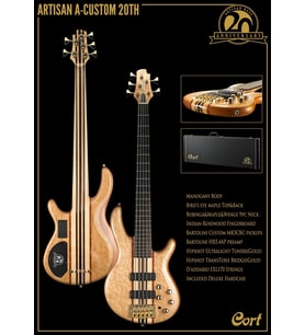 Cort A4 CUSTOM 20THNAT Artisan Serisi 20. Yıl Özel Üretim Bas Gitar (Profesyonel)  Masif Gövde, Neck-Through Sap Yapısı ve Natürel Egzotik Ahşap Görünümü