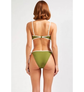 Kadın Bikini Takımı Straplez Balensiz Normal Bel Brazilian Renk Bloklu Örme Kaplı Kolsuz Şık