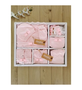 Kız Bebek Dantelli Lüks 10 Lu Hastane Çıkışı Set STL4887 (Pembe)