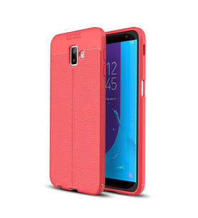 Samsung Galaxy J6 Plus Kılıf Deri Tarzı Niss Silikon Case (Kırmızı)