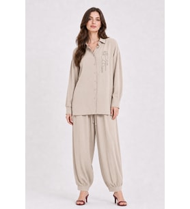 FTZ Women Kadın Rahat Kalıp Kapella Pantolonlu Takım Beige 31389