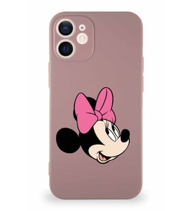 Apple iPhone 12 Soft Premier Kapak Minnie Mouse-A Tasarımlı Silikon Kılıf - Pudra (Şeffaf)