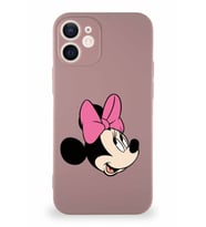 Apple iPhone 12 Soft Premier Kapak Minnie Mouse-A Tasarımlı Silikon Kılıf - Pudra (Şeffaf)