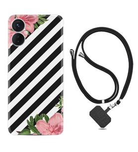 Tecno Spark 9T Kılıf Resimli Boyun Askılı İpli Desenli Silikon Strip Flowers 2 1409