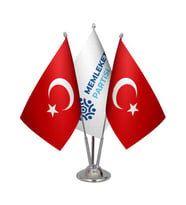 Masa Üstü Memleket Partisi Bayrağı Türk Bayrağı Üçlü Krom Direk Masa Bayrak Seti
