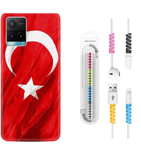 Vivo Y11S Y21S Y20 Y20S Y70 Kılıf Kablo Koruma Spiral Silikon Şanlı Türk Bayrağı 4 1401