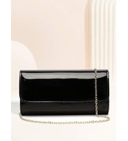 By EDUU Kadın Zincirli Portföy & Clutch Rugan Omuz Abiye Çanta (Siyah Rugan)