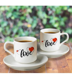 Love Aşk SevgiliTasarımlı Türk Kahvesi Fincanı Seti İkili