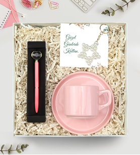 Pembe Fincan & Kalp Kalem & İnci Yıldız Anahtarlık Hediye Seti