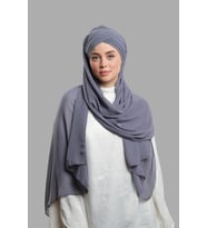 Gri Pratik Hazır Geçmeli Bone Şal Şifon Kendinden Boneli Üç Bantlı 1451_15