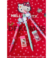 YENİ SEZON LİSANSLI HELLO KITTY 2D FİGÜRLÜ VERSATİL UÇLU KALEM 0.7 MM VE SİLGİ SETİ