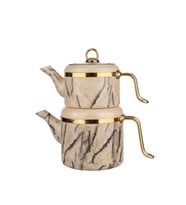 Arow Oolong Granit Çaydanlık Takımı - Kahve - TR-4443-K (Krem)
