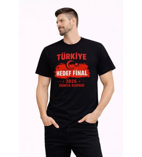 Erkek TÜRKİYE Baskılı Tişört Ay Yıldız 2026 Dünya Kupası Taraftar Forma T-Shirt - Siyah