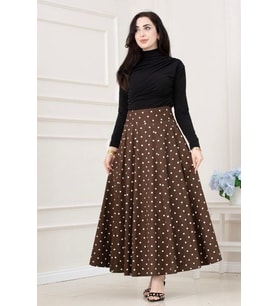 Puantiyeli Maxi Etek-KAHVERENGİ