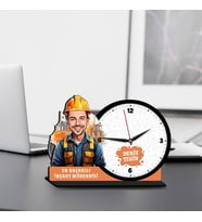 Erkek İnşaat Mühendisine Hediye Karikatürlü MDF Masa Saati