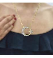 Ayyıldız 925 Ayar Gümüş Zirkon Taşlı Gold Kaplama Kolye (Karışık)