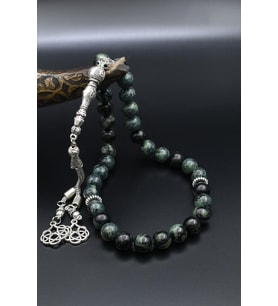 Doğal Jasper Taşlı 33'lük Tesbih Metal Püsküllü 10mm Küre Kesim 902446